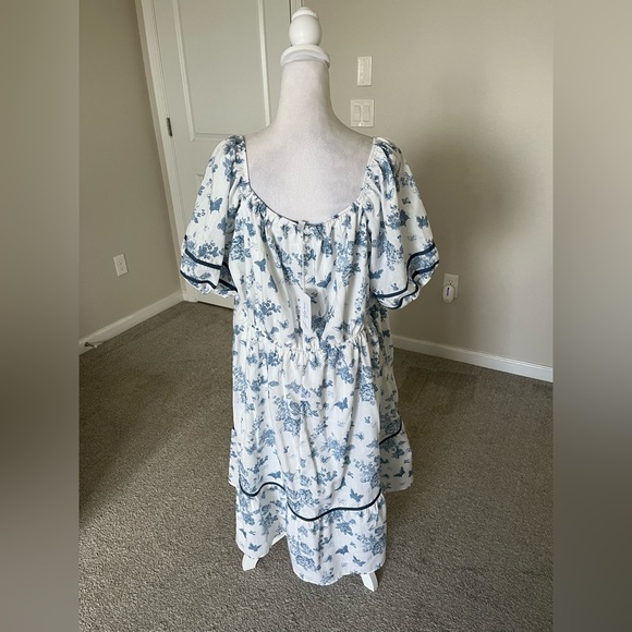 NWT Polagram White with Blue Butterflies and Flowers Mini Dress Size 2X and 3X - Picture 6 of 9